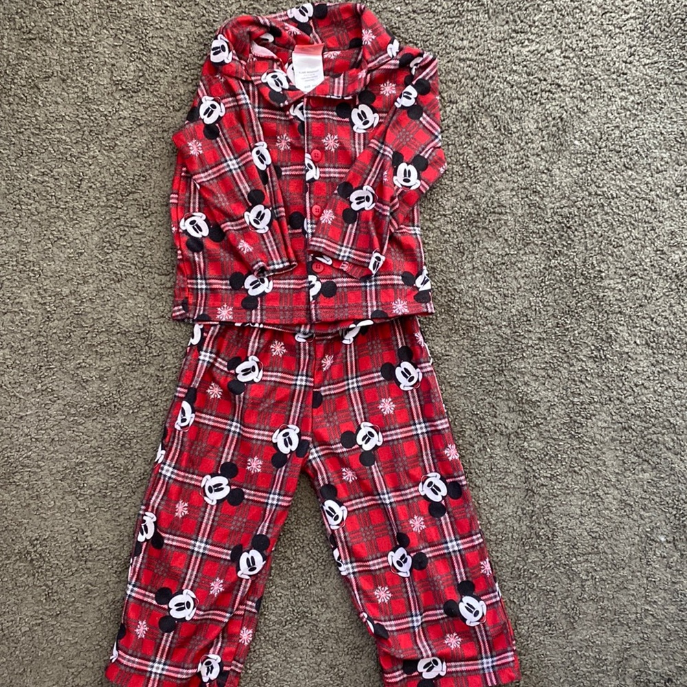 24 month red fleece Disney Mickey Pajamas. Button up. Very soft and warm.